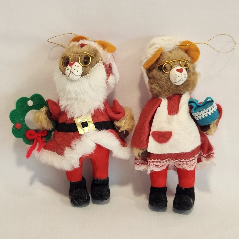 Vintage Santa & Mrs Claus Bears Christmas Ornaments 6" Taiwan